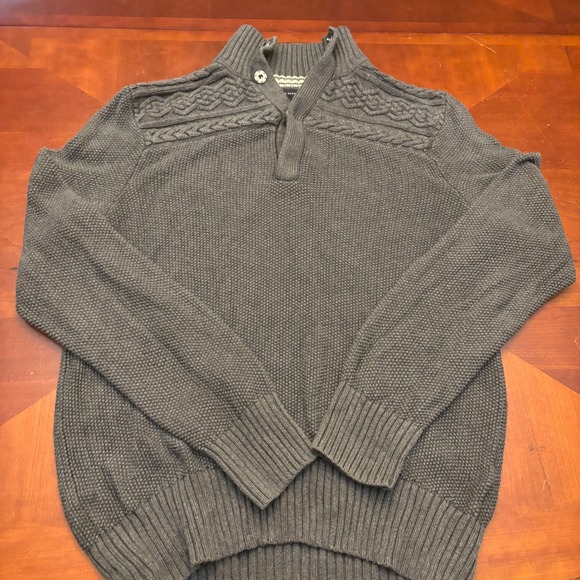 Banana Republic Men's Large Sweater 100% Cotton Brown/Gray Cable Knit Mock Neck - Picture 1 of 9